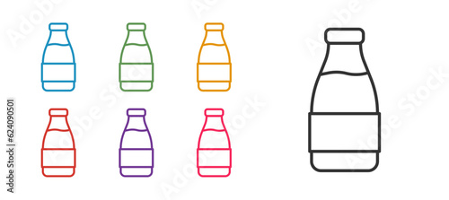 Set line Closed glass bottle with milk icon isolated on white background. Set icons colorful. Vector