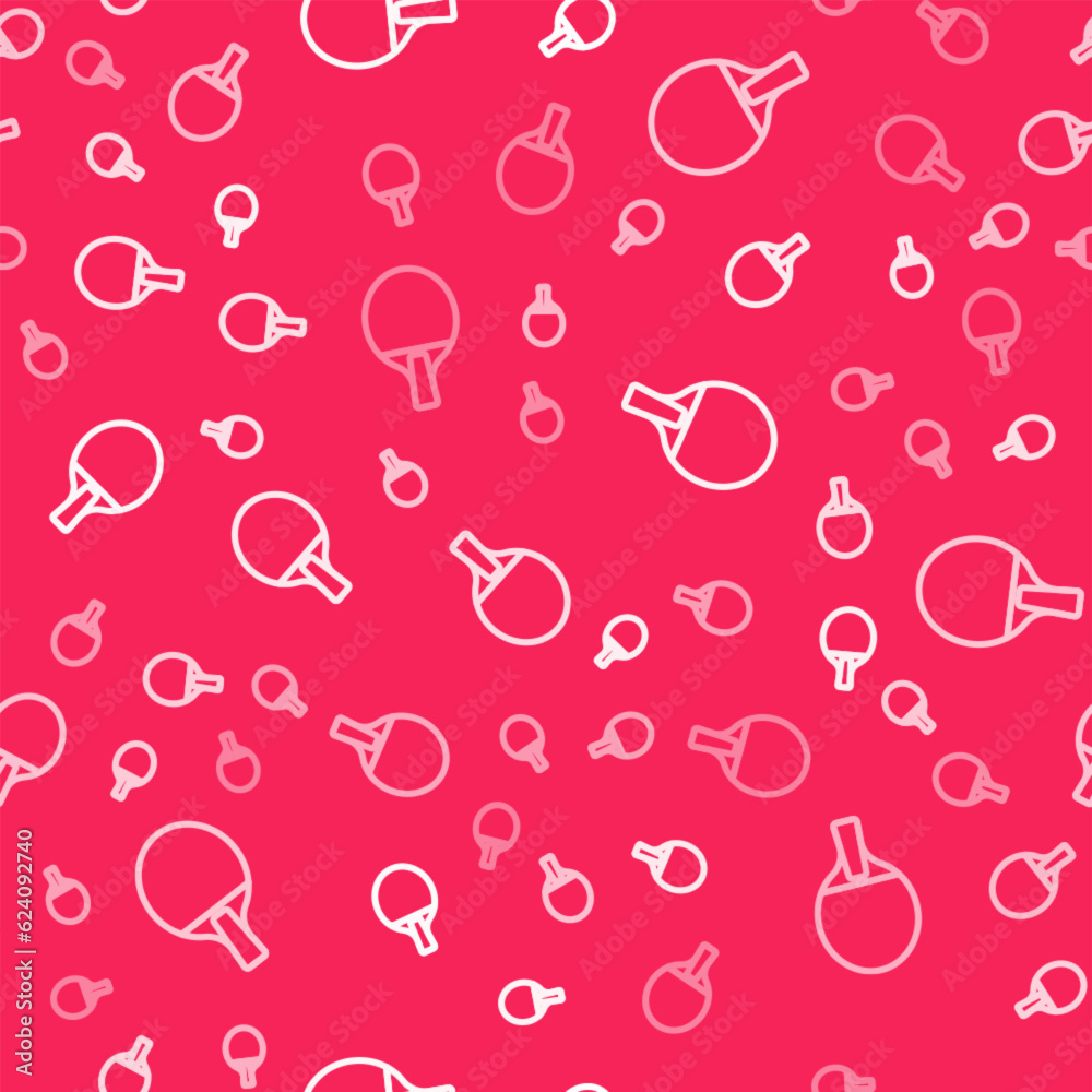 White line Racket for playing table tennis icon isolated seamless pattern on red background. Vector White line Racket for playing table tennis icon isolated seamless pattern on red background. Vector