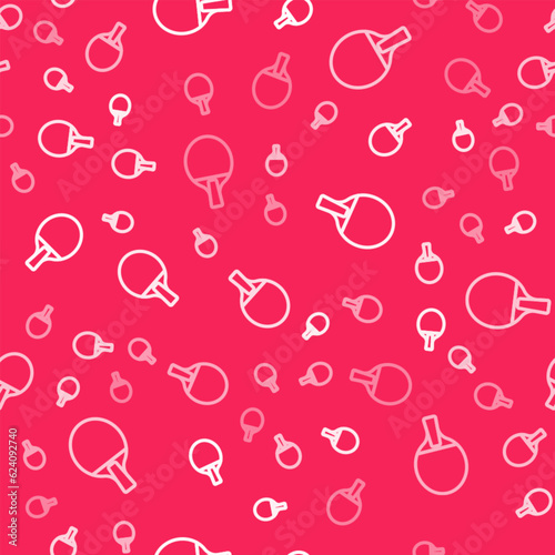 White line Racket for playing table tennis icon isolated seamless pattern on red background. Vector