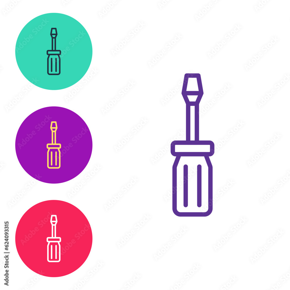 Set line Screwdriver icon isolated on white background. Service tool symbol. Set icons colorful. Vector Set line Screwdriver icon isolated on white background. Service tool symbol. Set icons colorful. Vector