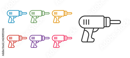 Set line Electric drill machine icon isolated on white background. Repair tool. Set icons colorful. Vector