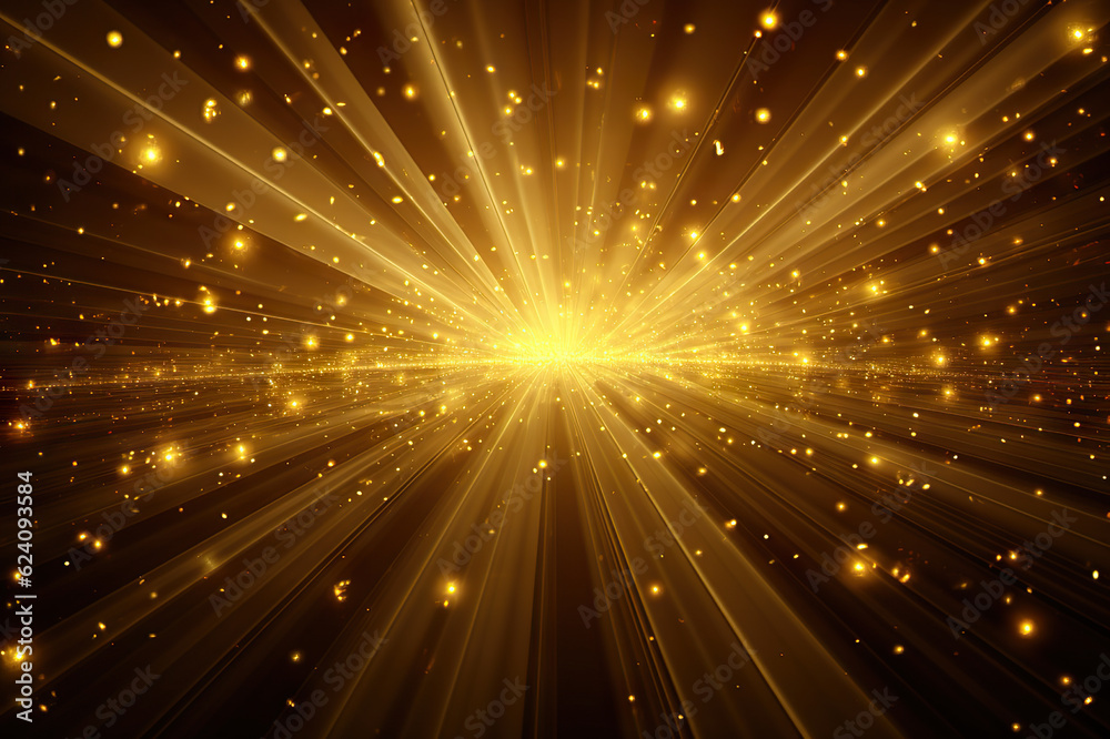 Naklejka premium Golden Light Rays and Stars Abstract Background A Glowing Celestial Display. created with Generative AI