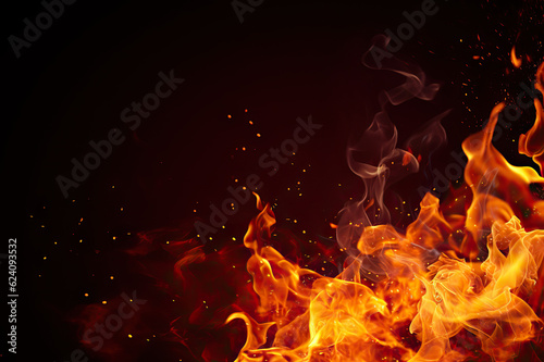 Realistic Isolated Fire Effect on Black Background: Sparkles, Flame, and Light. created with Generative AI © photobuay