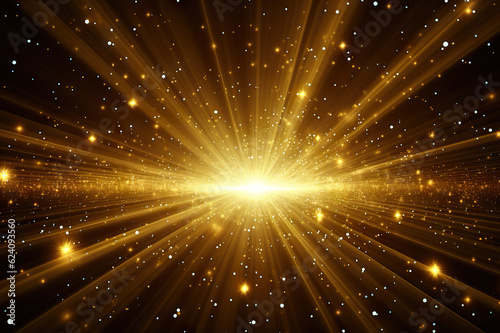 Golden Light Rays and Stars Abstract Background A Glowing Celestial Display. created with Generative AI