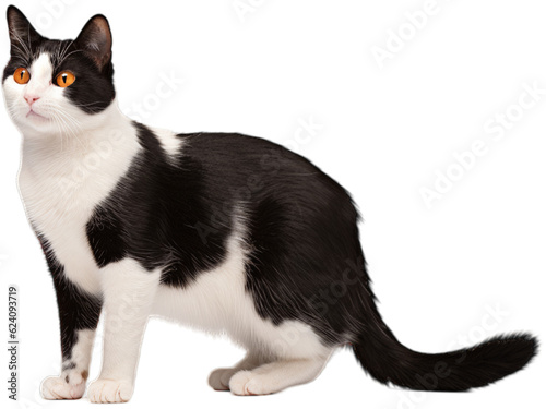 Curious Japanese Bobtail Cat with an Arched Back - Transparent Background © Emojibb.Family