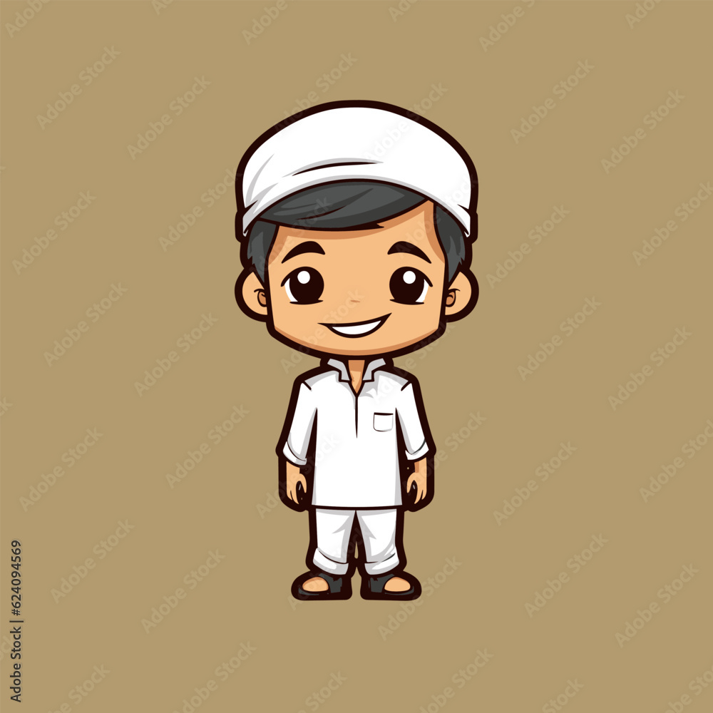 minimalistic vector Image of funny cute moeslim boy cartoon minimalistic vector Image of funny cute moeslim boy cartoon