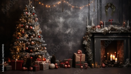 Beautiful Colorful Festive Christmas Backdrop Wallpaper Texture. Generative AI illustration. © Tuyres