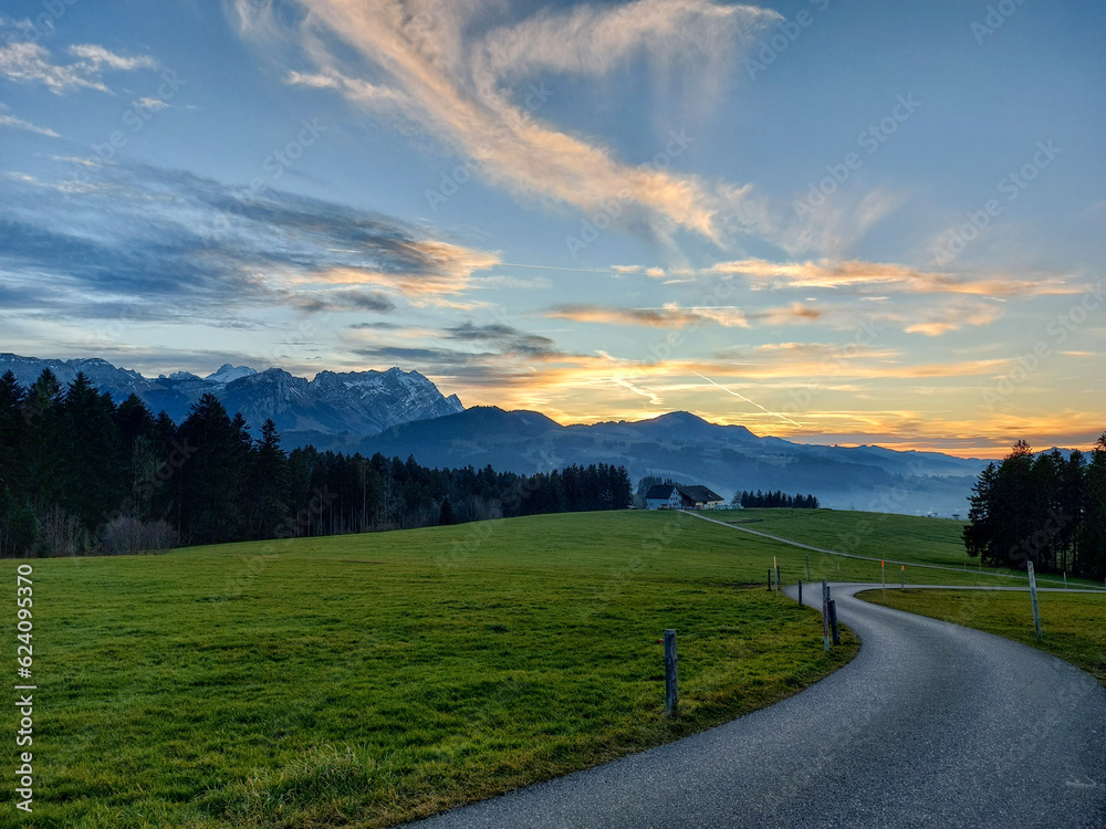 Fototapeta premium road to the mountains in Appenzell hirschberg