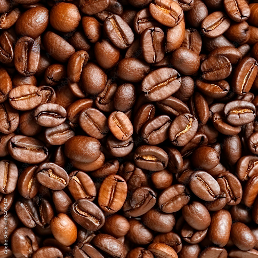 Fototapeta premium Roasted coffee beans texture. Close up background. Ai Generative illustration.
