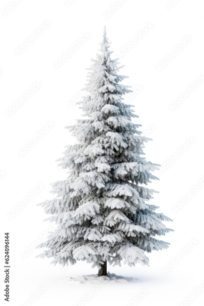 A snowy Christmas tree isolated on a white background