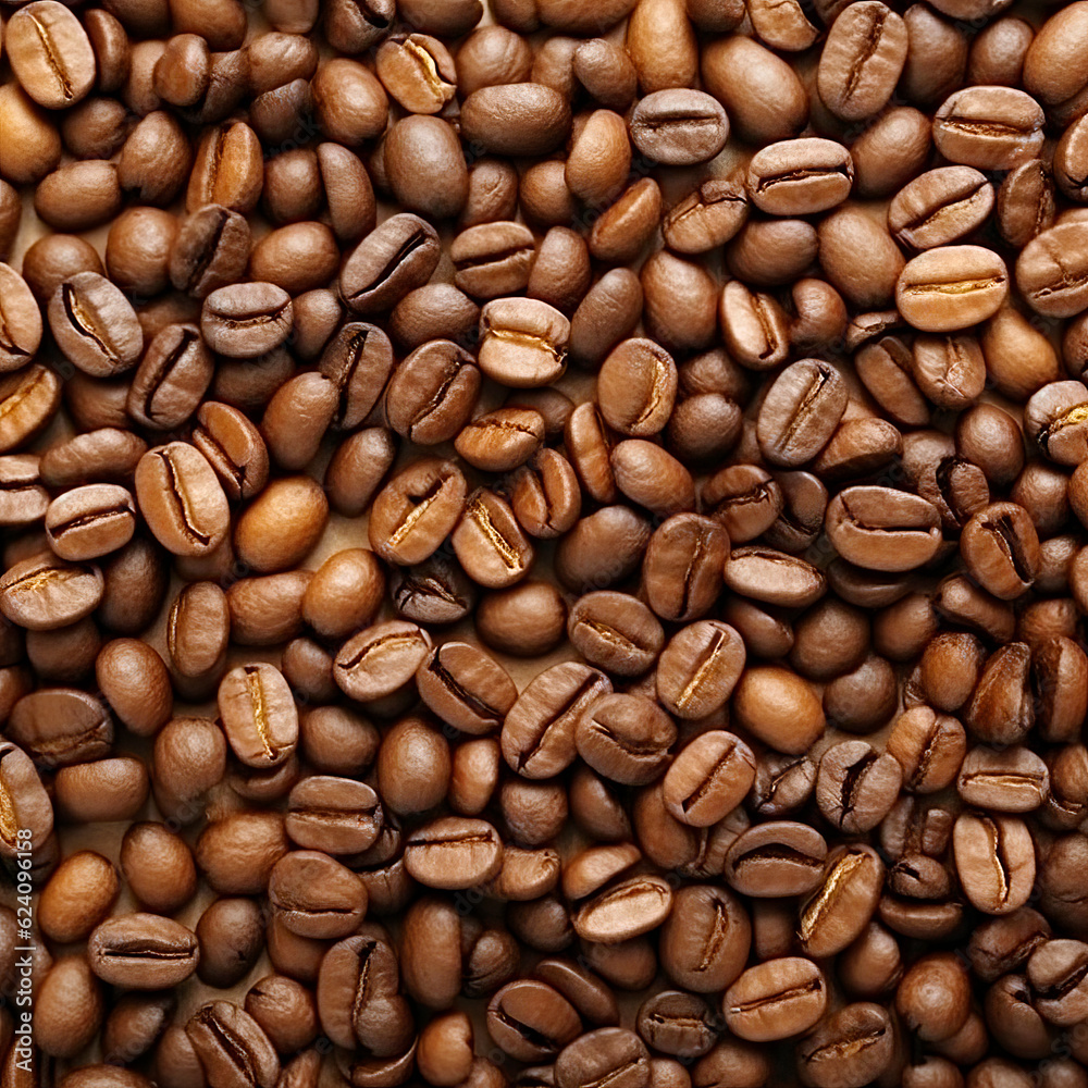 Obraz premium Roasted coffee beans texture. Close up background. Ai Generative illustration.