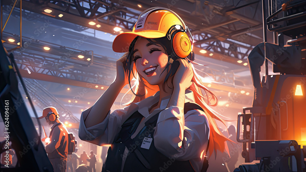 Female engineer foreman leading her team of co-workers in maintenance and training in industry factory - Generative AI
