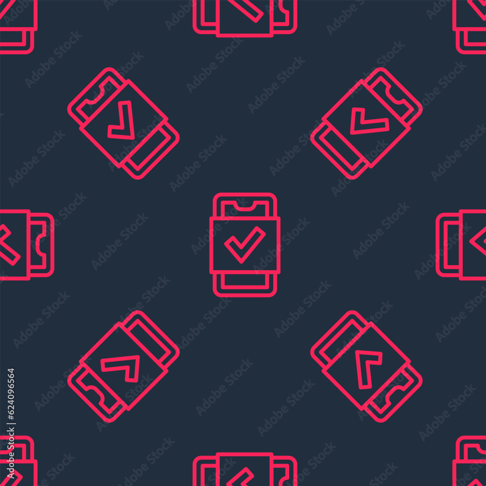 Red line Mobile phone shopping icon isolated seamless pattern on black background. Online buying symbol. Supermarket basket symbol. Vector Red line Mobile phone shopping icon isolated seamless pattern on black background. Online buying symbol. Supermarket basket symbol. Vector