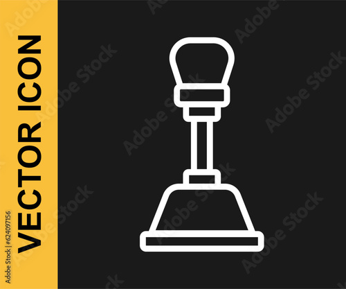 White line Gear shifter icon isolated on black background. Manual transmission icon. Vector