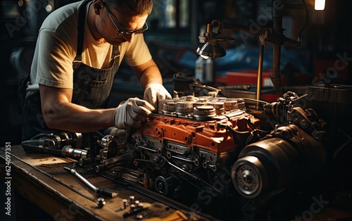 Auto mechanic fixing car engine generative ai