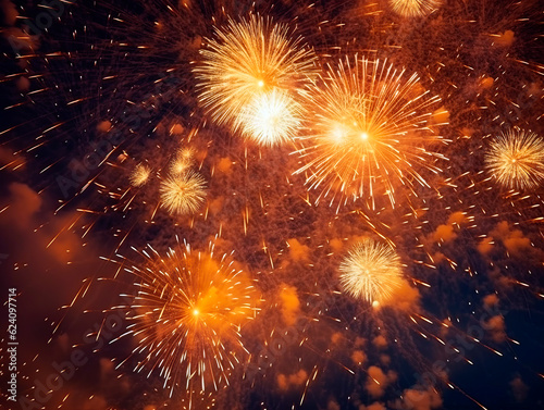Colorful firework on dark background. New Year celebration, Abstract holiday texture. Ai Generative illustration
