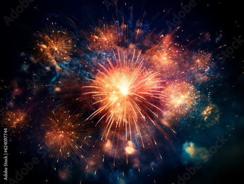 Wallpaper Mural Colorful firework on dark background. New Year celebration, Abstract holiday texture. Ai Generative illustration Torontodigital.ca