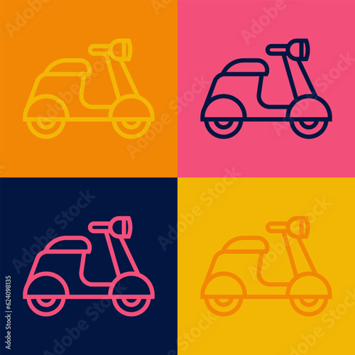 Pop art line Scooter icon isolated on color background. Vector