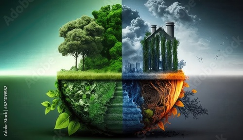 Developing sustainable CO2 and low reduce CO2 emissions and carbon footprint to limit global warming and climate change. sustainable environmental management, Greenhouse from renewable. AI generate. © pinkrabbit