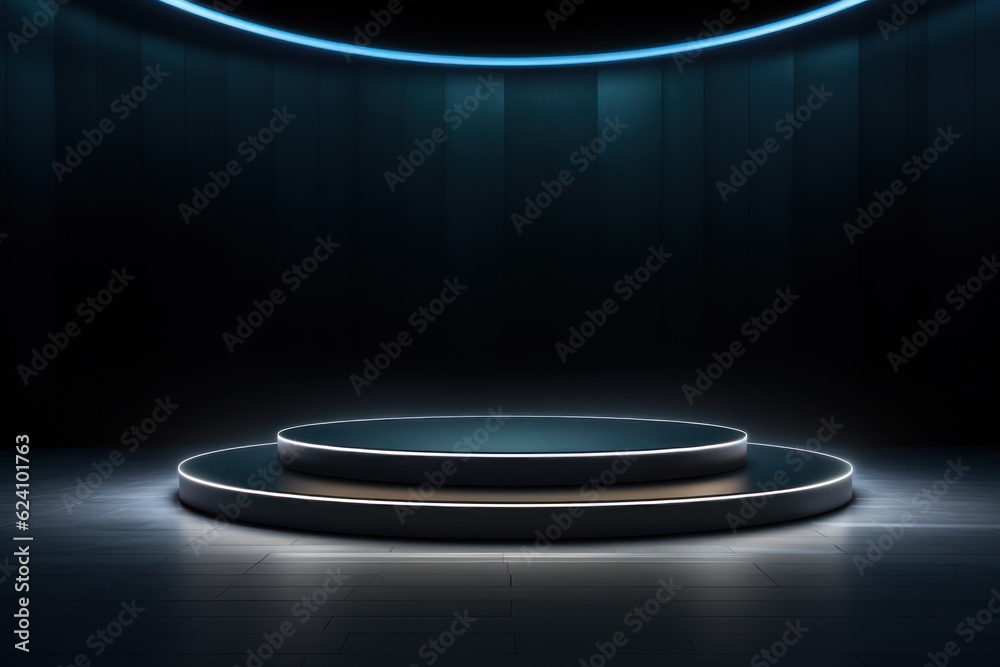 Arc podium minimalism, dark color background. AI generated Arc podium minimalism, dark color background. AI generated