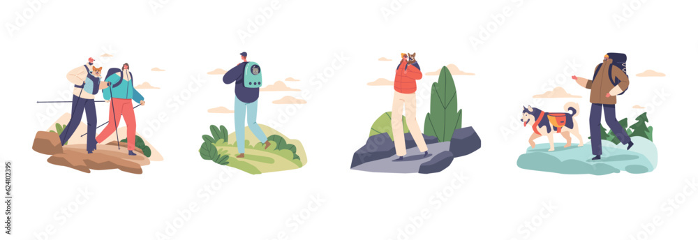 Fototapeta premium Outdoor Enthusiast Characters Enjoy Hiking With Their Furry Companions, Creating Lasting Memories While Bonding