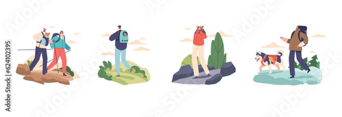 Outdoor Enthusiast Characters Enjoy Hiking With Their Furry Companions, Creating Lasting Memories While Bonding