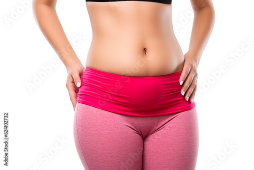 Honed and Healthy: Close-up of Woman's Flat Belly on White Background. Perfect Abs and Beautiful Abdomen with Diet and Fitness Concept: Generative AI