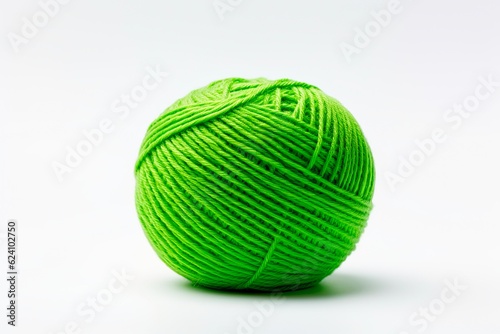 Green Textile Object: A Threaded Ball of Yarn on a Pure White Background. Homemade Woolen Skein with Delicate Thread: Generative AI