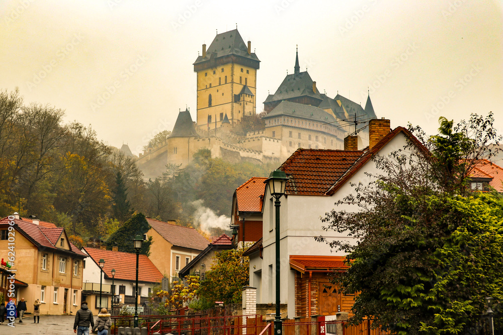 Karlstein castle standing high in the sky Karlstein castle standing high in the sky