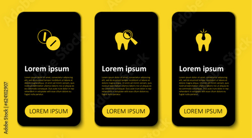Set Broken tooth, and Toothache painkiller tablet. Business infographic template. Vector