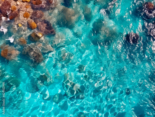 Green and blue ocean background. Sea surface aerial view, Bird eye view photo of waves and water surface texture. Top view. Ai Generative illustration