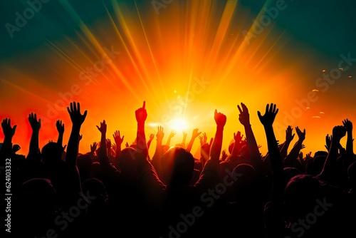 Joyful Celebration: Christian Music Concert with Raised Hands - Spread the Love of Faith with a Vibrant Concert Atmosphere: Generative AI © AIGen