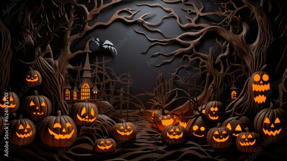 Spooky Halloween Backdrop Wallpaper. Digital Illustration. Generative AI. Spooky Halloween Backdrop Wallpaper. Digital Illustration. Generative AI.
