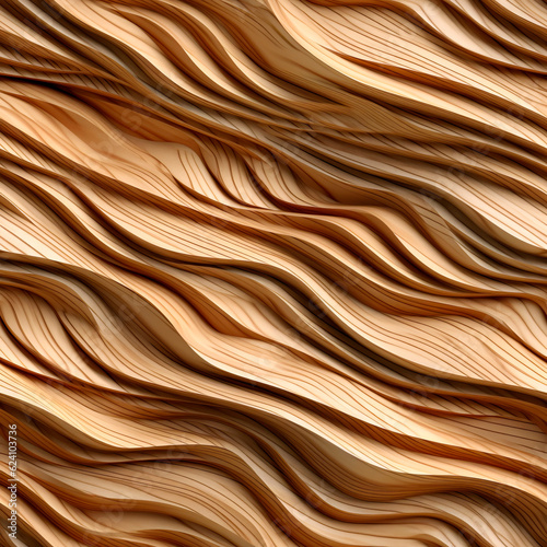 Wooden seamless texture. Wavy background. Interior wall decoration panel pattern abstract waves. Tile backdrop. Ai generartive