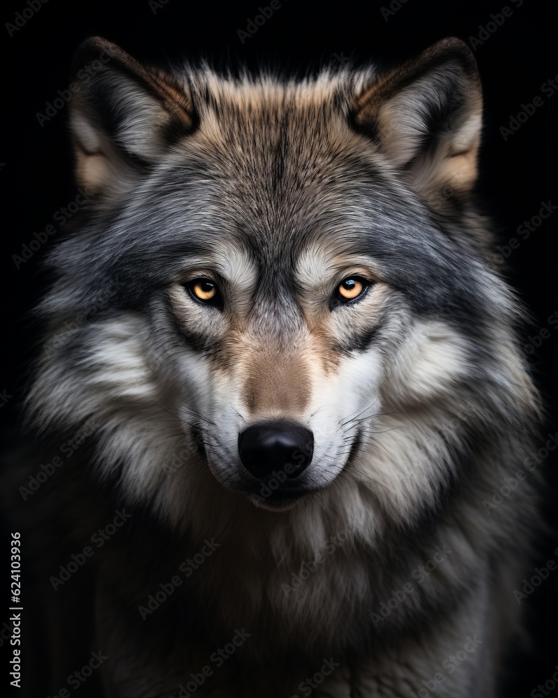 Wolf. Awesome animal. Close-up shot. AI generated.