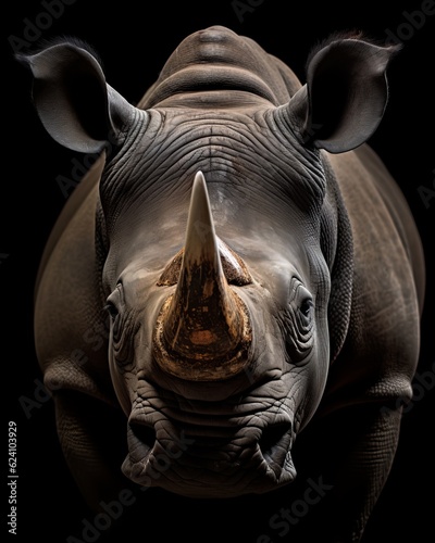 Rhino. Awesome animal. Close-up shot. AI generated.