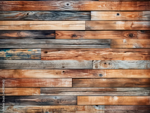 Timber wooden wall texture background. Layers of wood plank. Board brown textured backdrop surface with old natural pattern. Rustic vintage peeling wallpaper. Ai Generative illustration