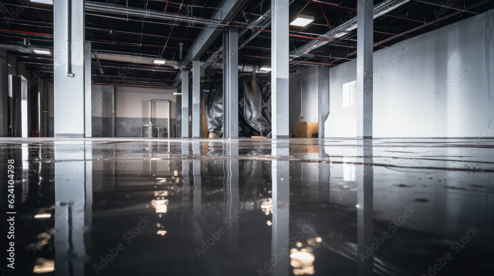 Epoxy and waxed floor in hangar or parking Epoxy and waxed floor in hangar or parking