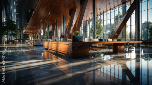 Epoxy and waxed floor in modern open space office photo