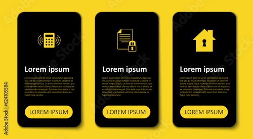 Set House under protection, Document and lock and Security keypad access panel. Business infographic template. Vector