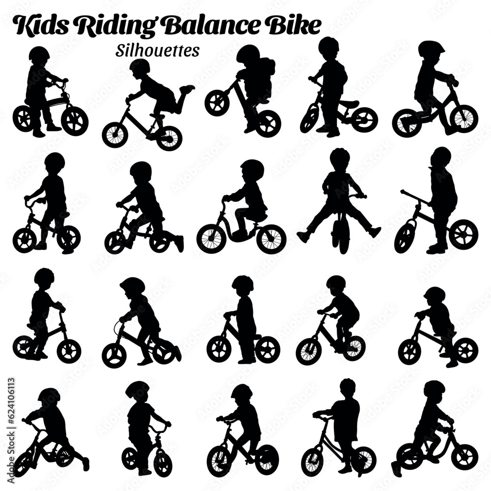 Set of vector silhouettes of children playing bicycles. Set of vector silhouettes of children playing bicycles.