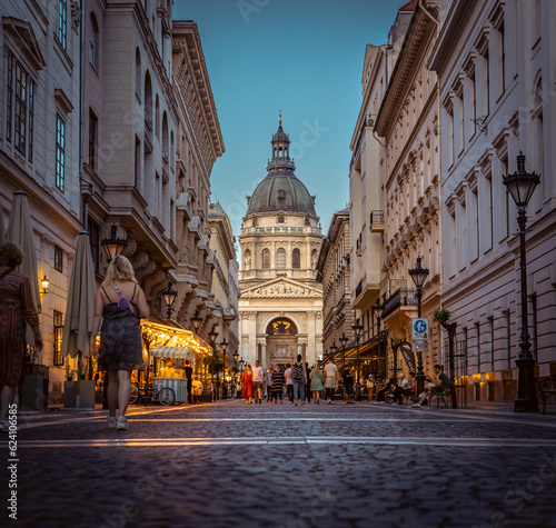 Budapest Hungary cobblestone path leading to a church in the city center © crazymonkstudio