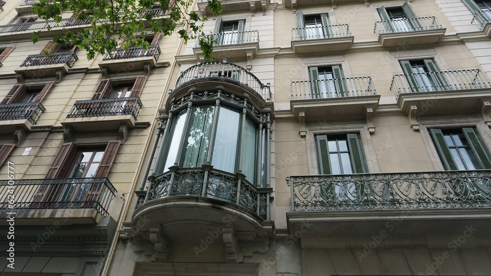 Facade of an old apartment building, Barcelona, Catalonia, Spain, Europe