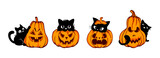Set of pumpkin cat. Collection kiiten with pumkin. Happy halloween. Scary print for design. Vector illustration.