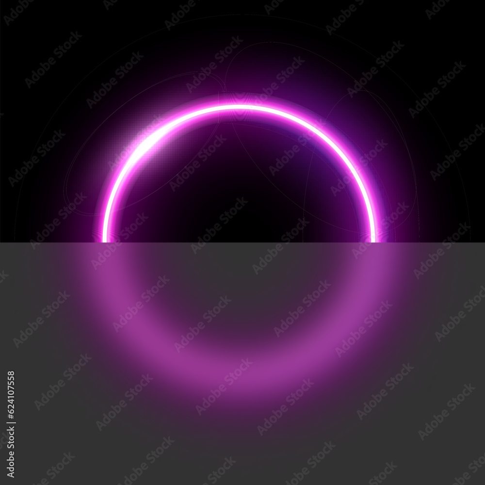 Purple neon circle with glassmorphism effect vector illustration. Abstract luminous LED ring with blurred glass, shiny round frame of laser for poster or banner, futuristic techno presentation Purple neon circle with glassmorphism effect vector illustration. Abstract luminous LED ring with blurred glass, shiny round frame of laser for poster or banner, futuristic techno presentation