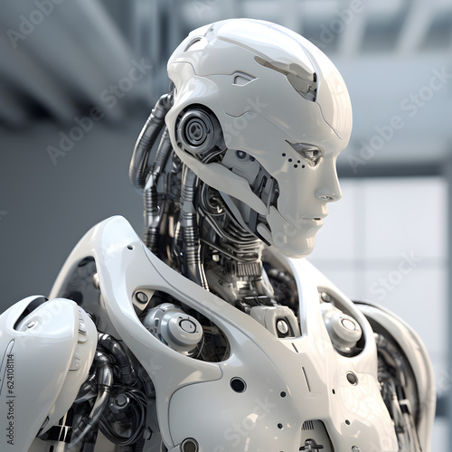 White robot head technological render © Ayegl