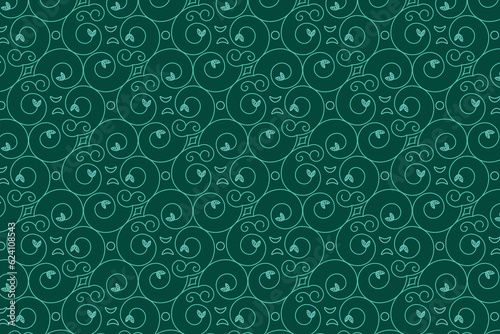 Geometrical line seamless pattern on jade green background