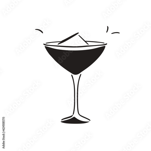 Cocktail vector black and white illustration. Cocktail glass, doodle style. Design for menus, covers, postcards.