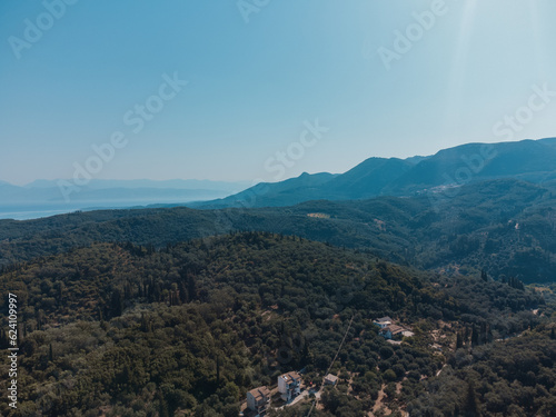 Aerial view over corfu island in greece