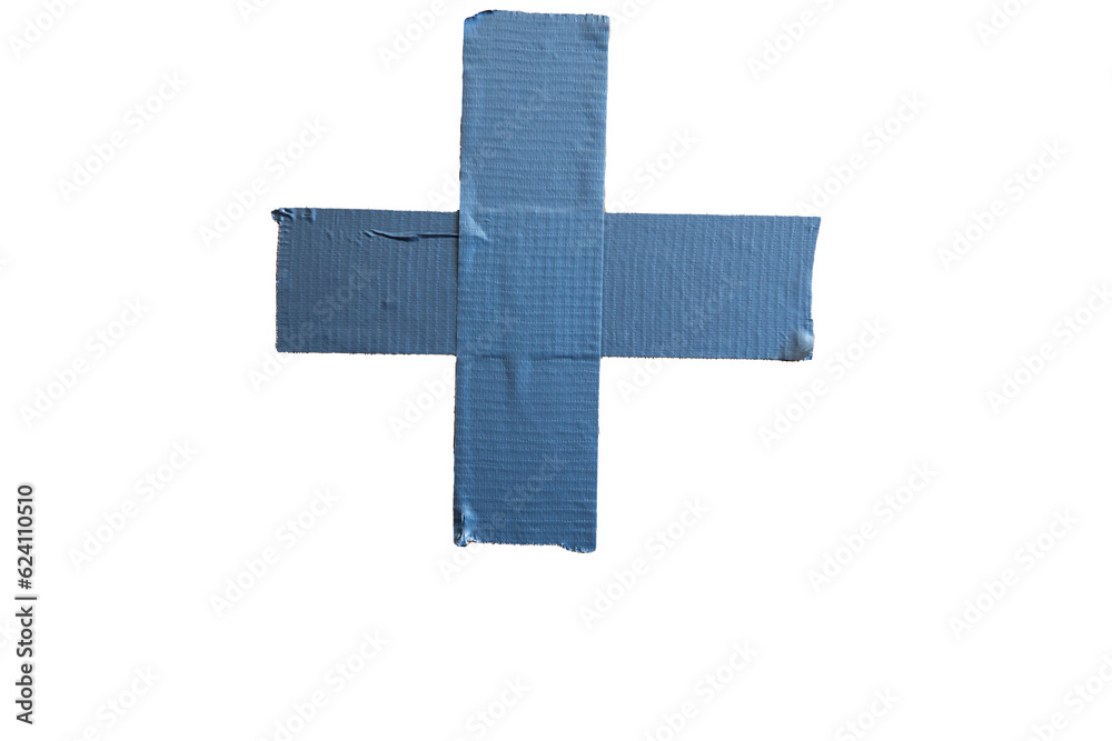 blue cross isolated on white. blue tape cross isolated on white
